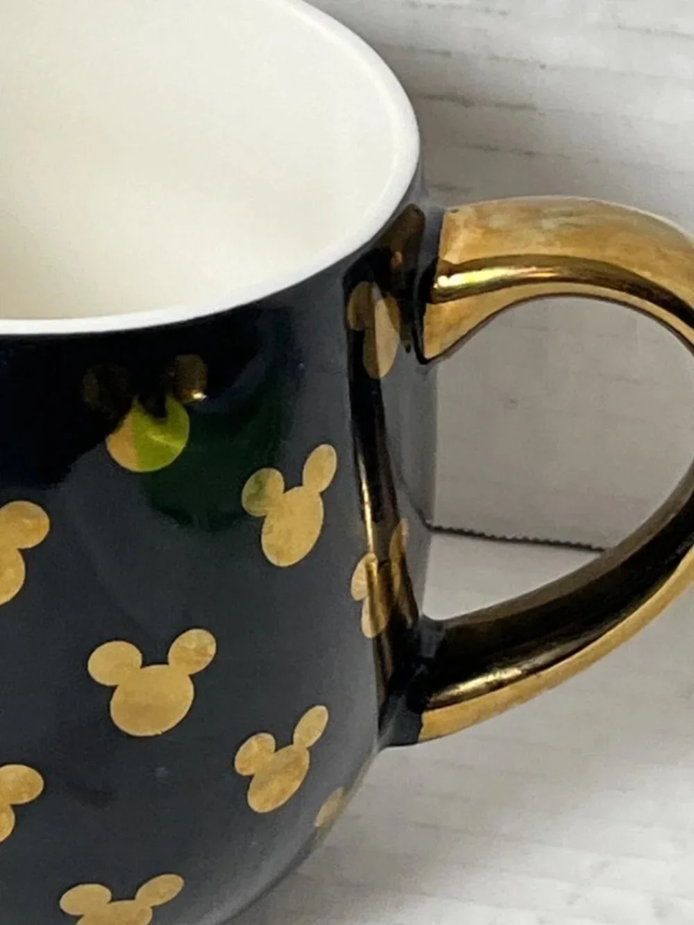 Disney MICKEY MOUSE MUG Black Gold Porcelain Coffee Cup Metallic Handle 16oz